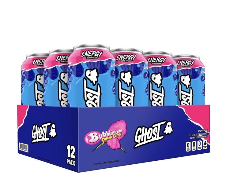 NEW Ghost Energy Drink Cotton Candy Bubblicious 12 can case Expires 08/2026 Rare