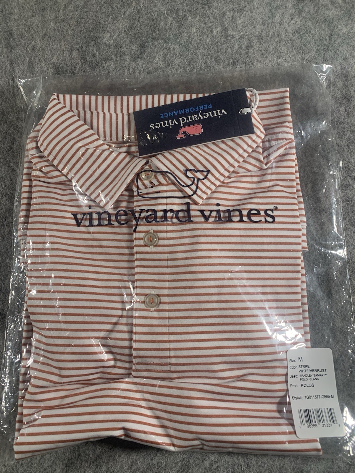 NWT Vineyard Vines Performance Golf Red / White Striped Polo Shirt Mens Size M