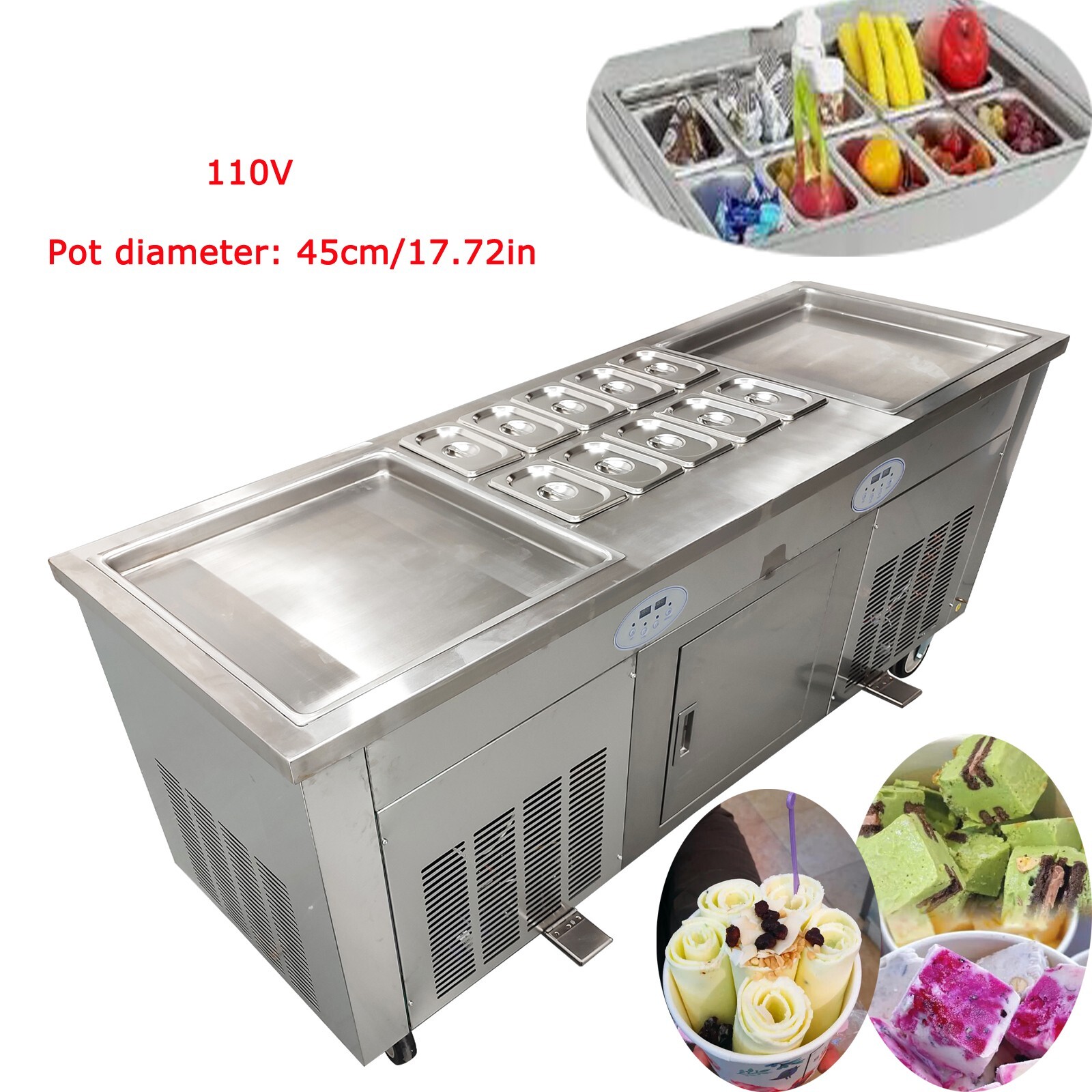 Commercial 17.7“x17.7" 110V Square Double Pans Fried Ice Cream Machine