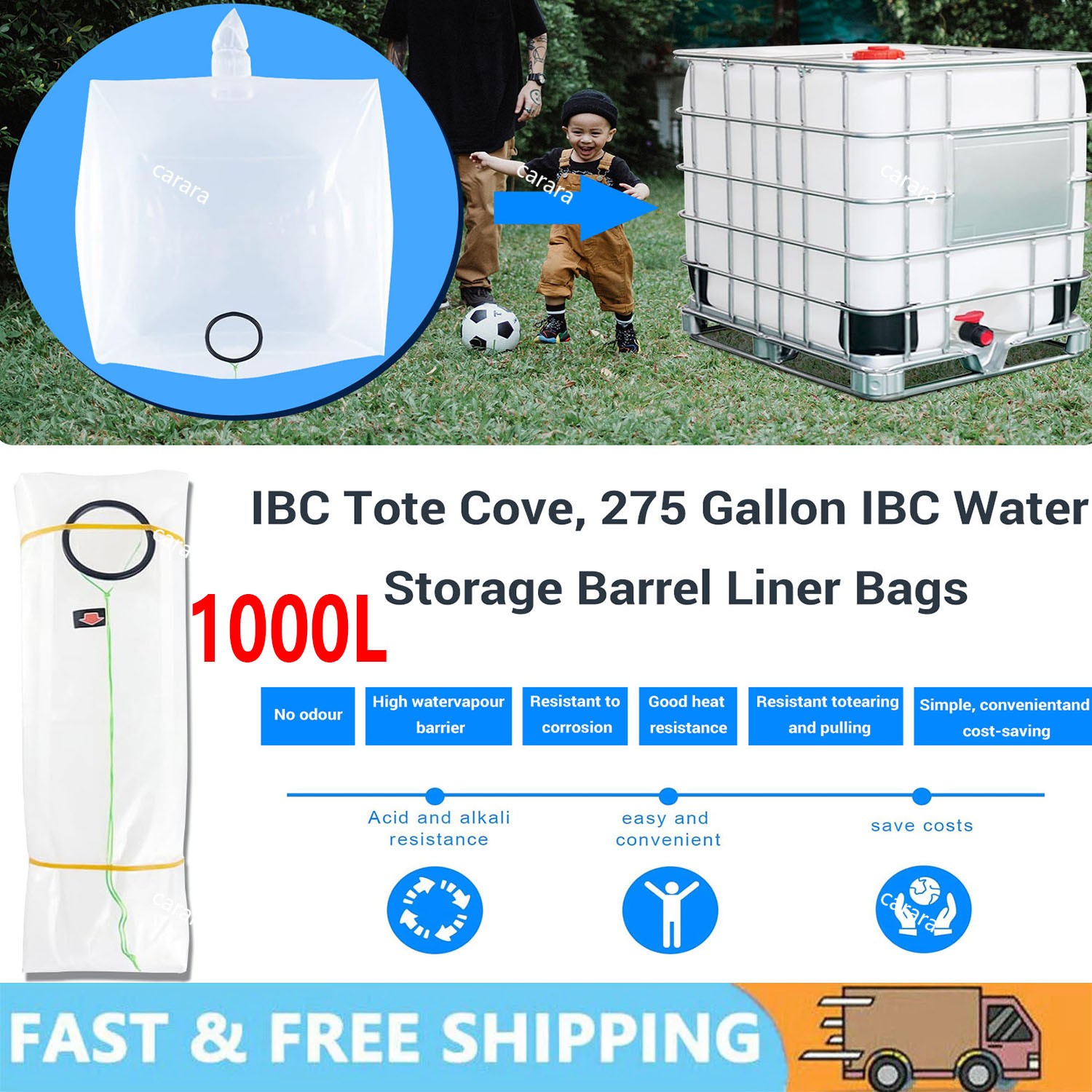 IBC Tote Cove 275 Gallon IBC Water Storage Barrel Liner Bags1000 Liter Rain ....