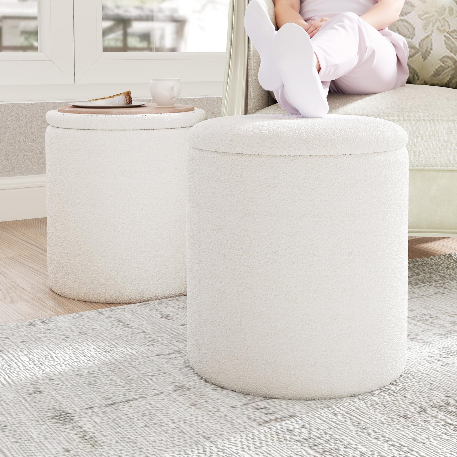 Ottoman Poufs with Storage,Soft Upholstered Vanity Stool,Multifunctional Otto...