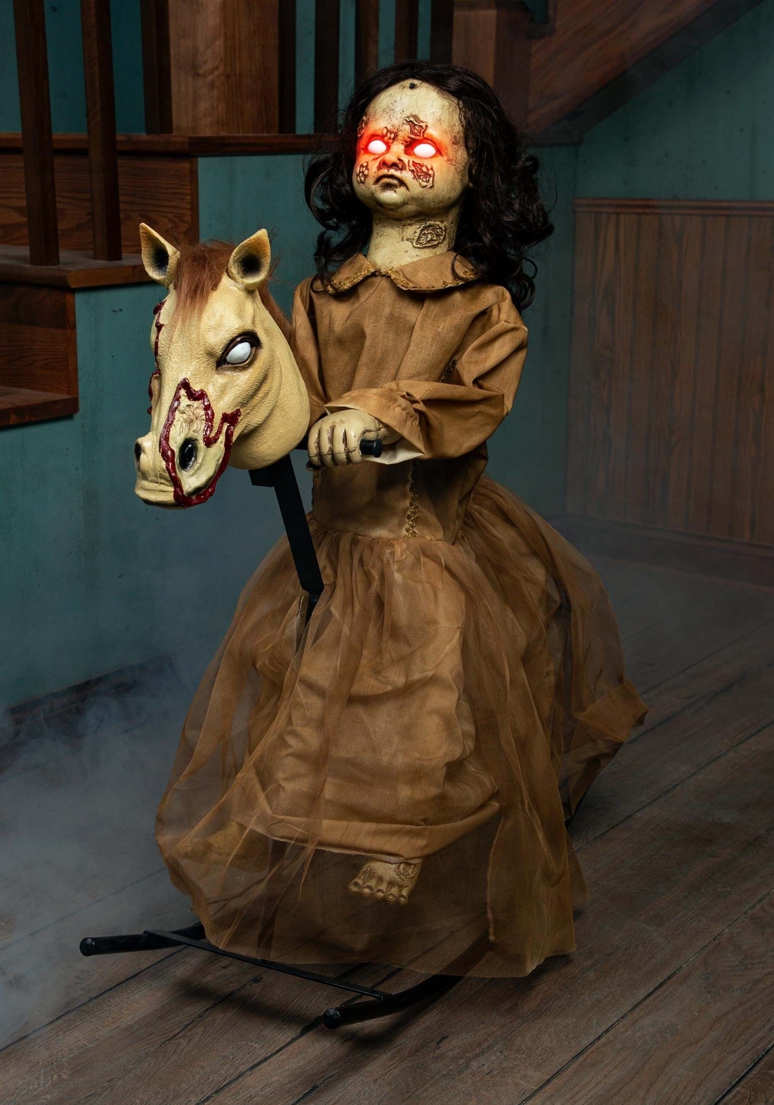 3.5 Ft Animated Rocking Horse w/ Doll Halloween Prop