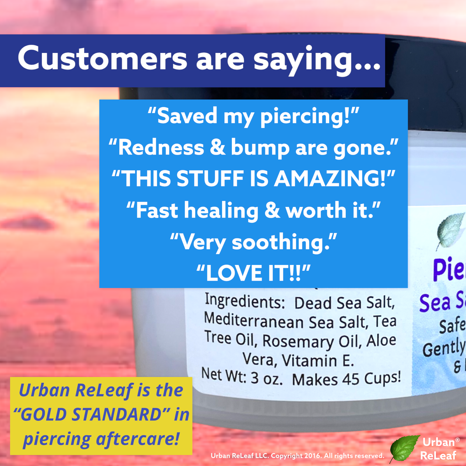 Urban ReLeaf Piercing Relief Sea Salt Concentrate Jar! Red Keloid Bump Heal Fast