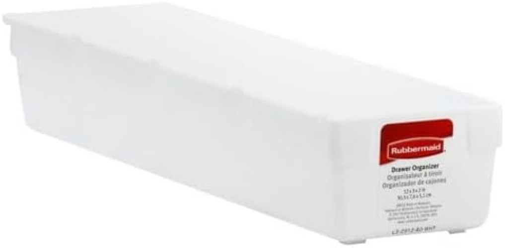 Rubbermaid 2912 Drawer Organizer 12x3x2 White Plastic Rectangular Tray Bins New