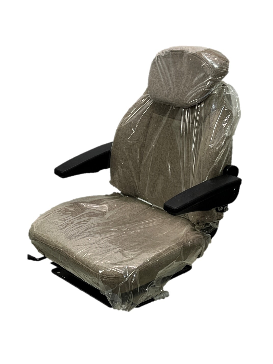 Brown Fabric Tractor Seat w/ Armrests, Sliderails and Swivel- 11" x 13" Mounting
