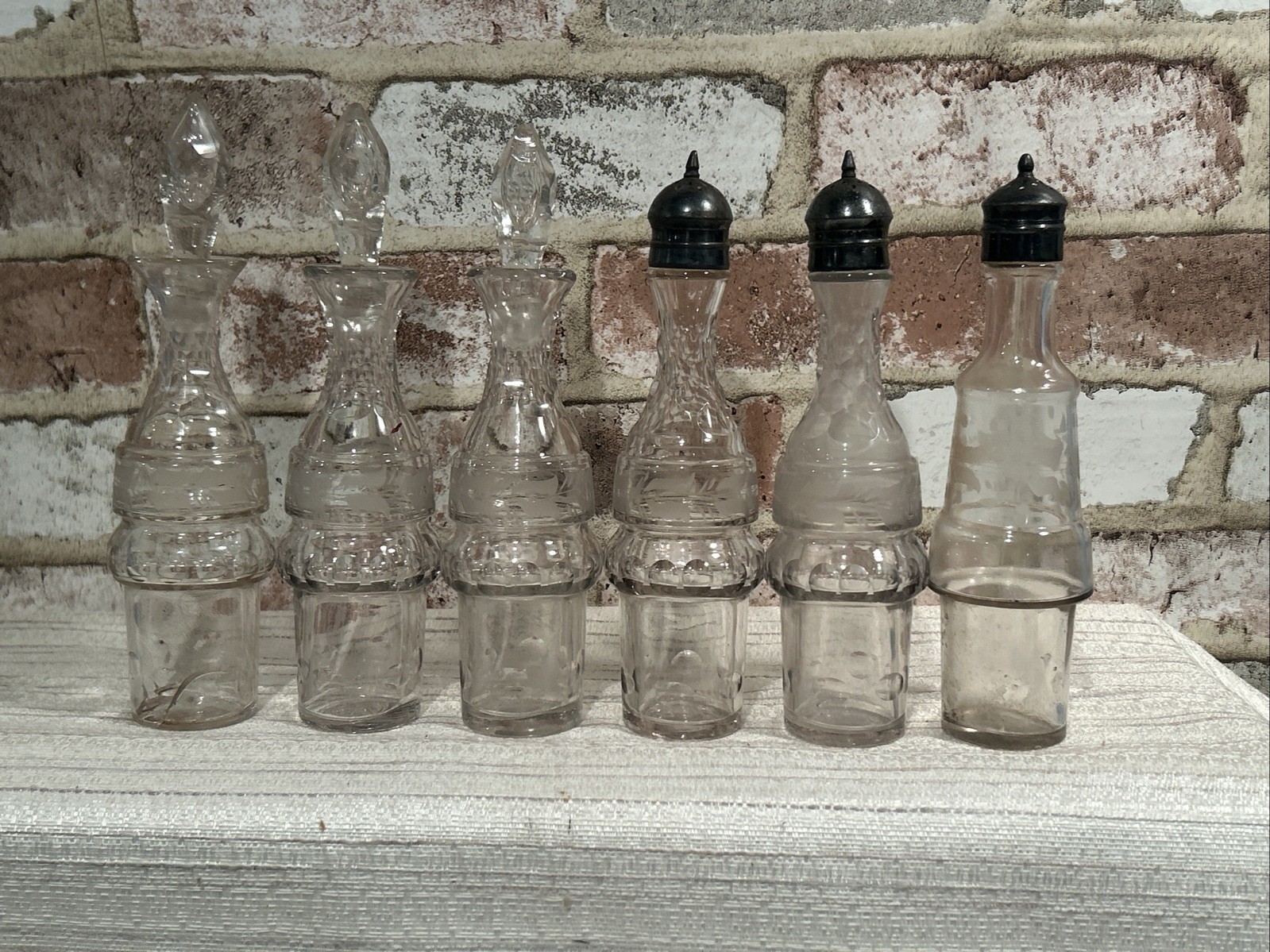 Heavy Antique Silver Plated 7 Pc Cruet Set