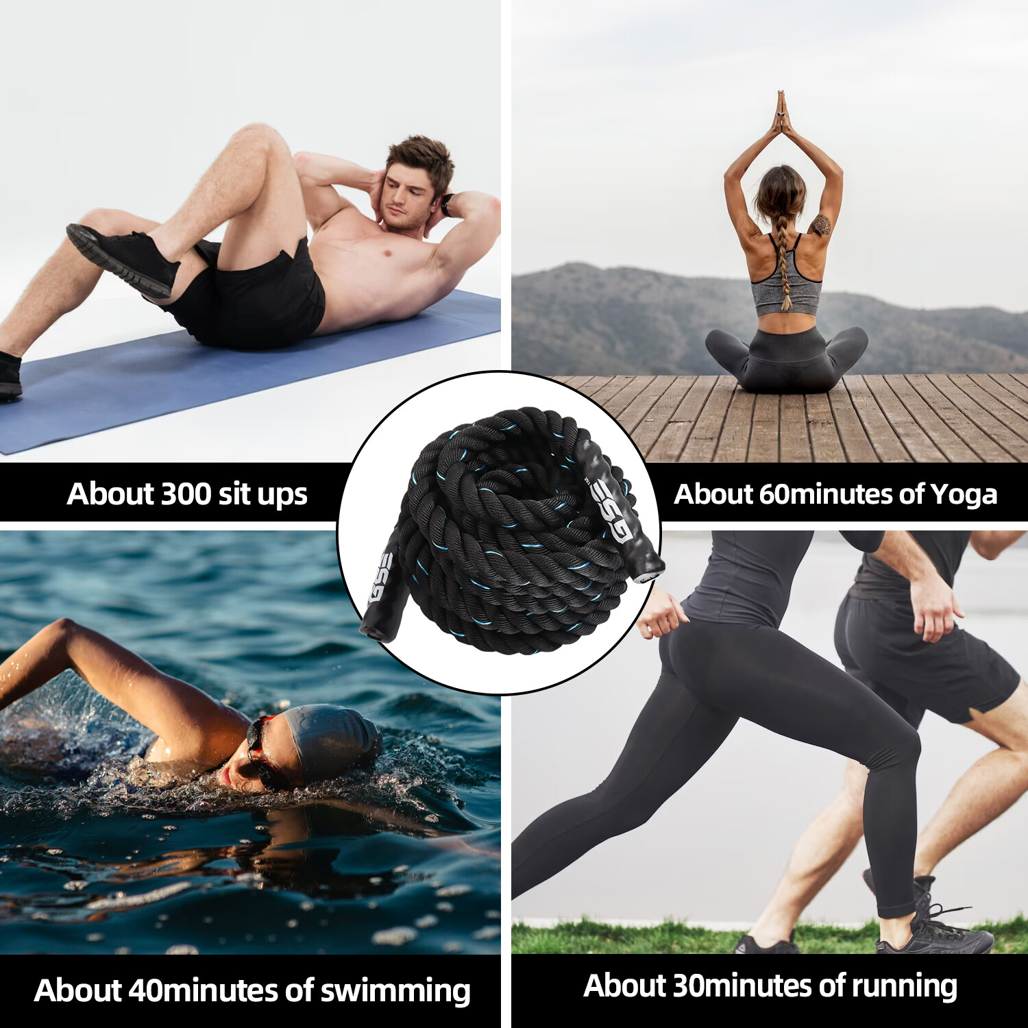 1.5"/2" Battle Rope Gym Workout Strength Exercise Training Rope 30ft/40ft/50ft L