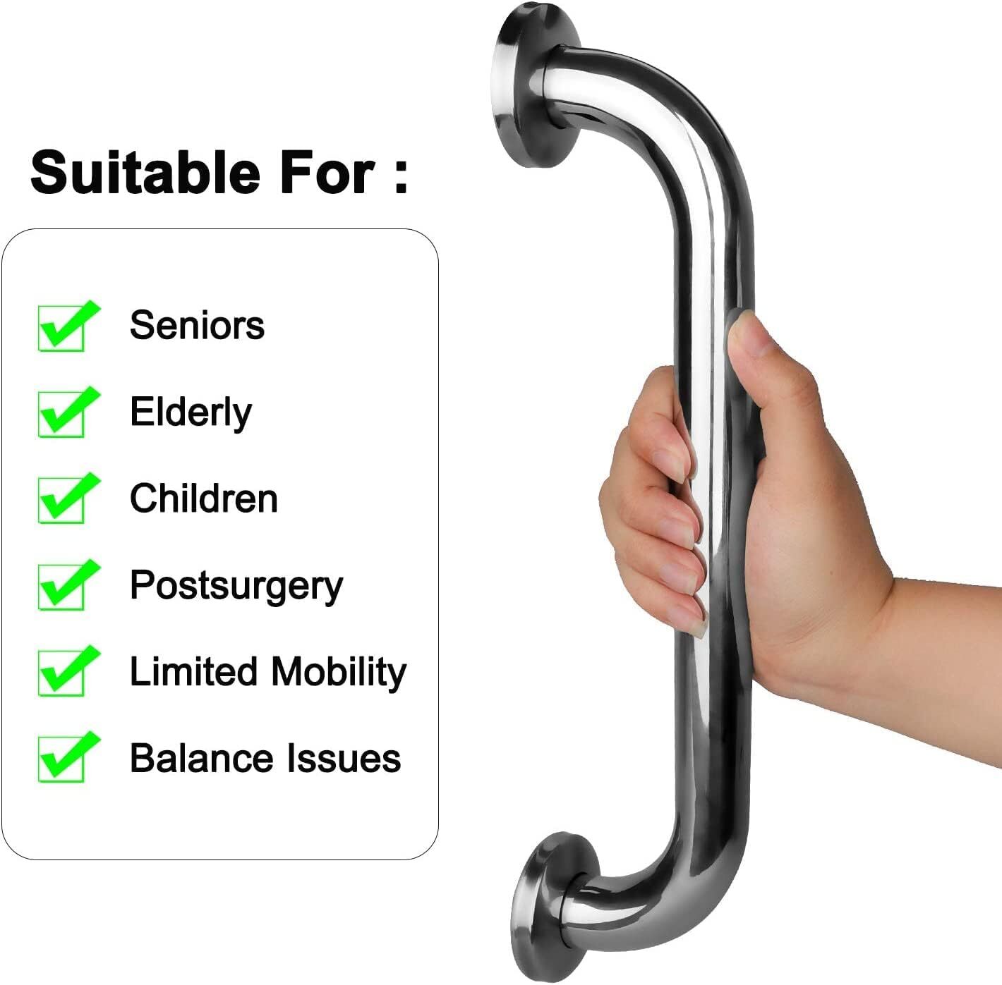 12"/16"/20" Bathroom Shower Grab Bar Safety Handle for Elderly Pregnant Handicap