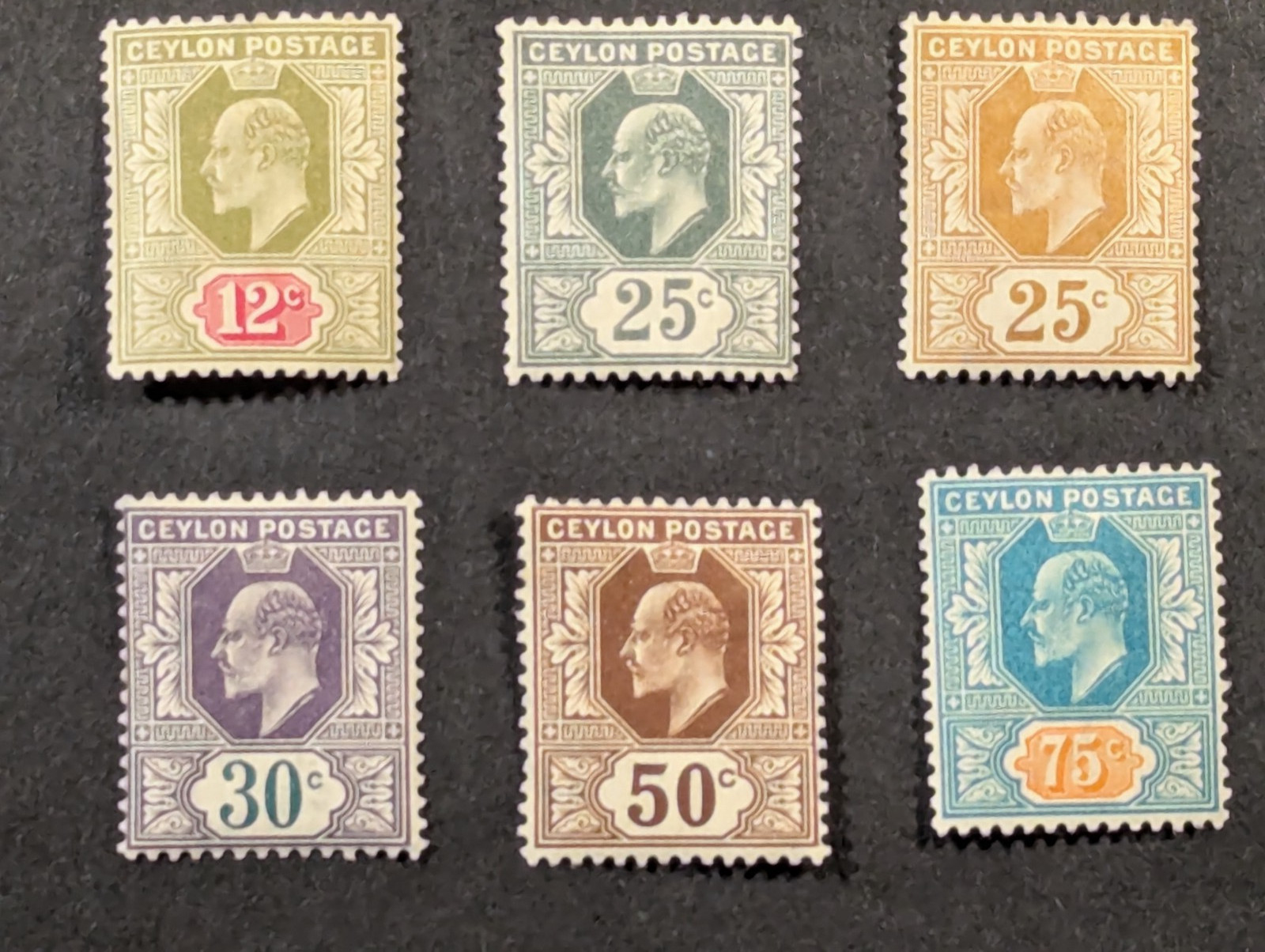CEYLON 1903-1910 King Edward VII Sc#171,173,174,187,189,190 MVLHOG - CLEAN SET!