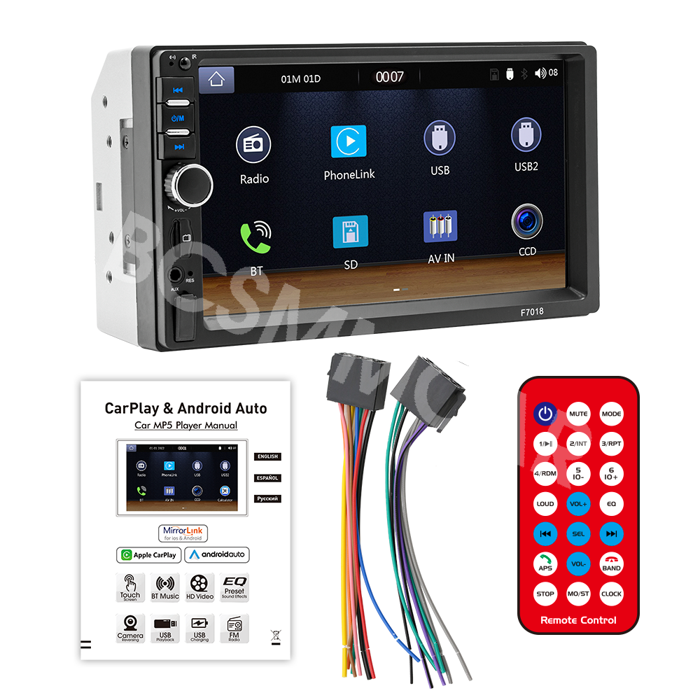 7" Double 2Din Car Stereo Radio Wired Carplay+Android Auto Car Play Touch Screen
