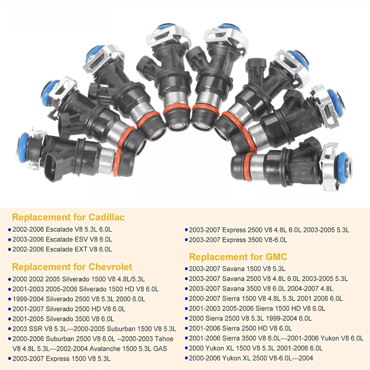 8x Genuine 25317628 Fuel Injectors For ACDelco GMC Chevrolet 4.8L 5.3L 6.0L