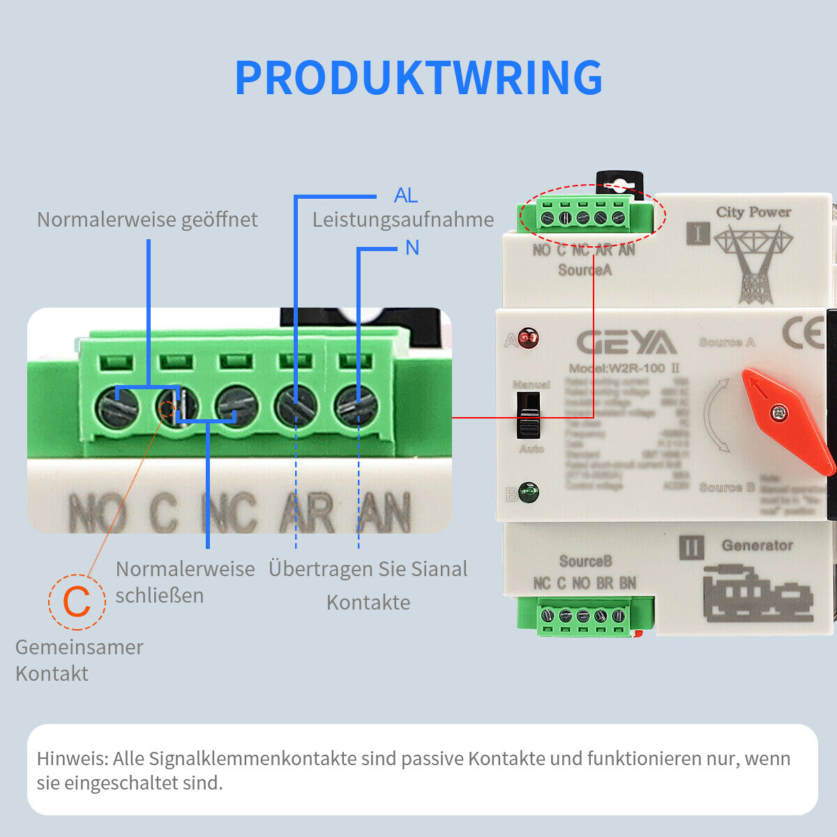 GEYA Dual Power Automatic Transfer Switch Grid to Alternator2/3/4P 100A 220/110V