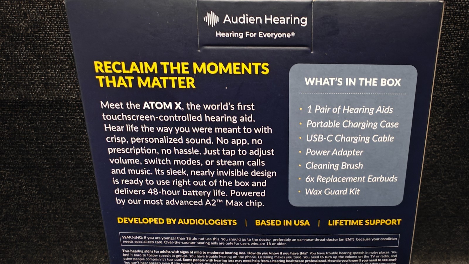 Audien Hearing ATOM X - Rechargeable OTC Hearing Aids NEWEST MODEL (NEW SEALED)