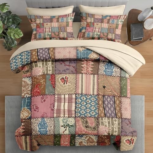 Comforter Set Size, Country Flower Retro 7 Pcs Bedding Queen Country Patchwork