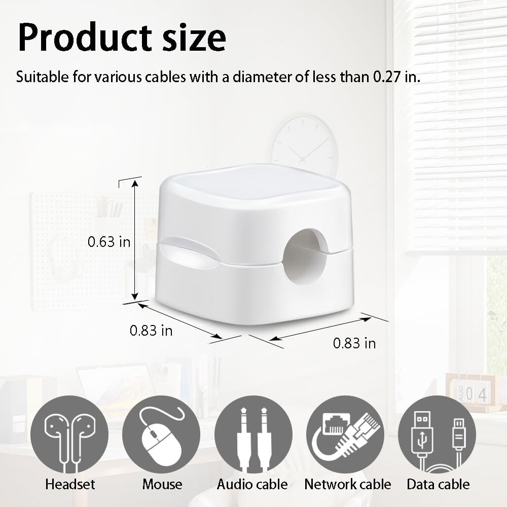 Magnetic Cable Clips, 6 Pack Cord Organizer Holder, White Charging Cable Keeper
