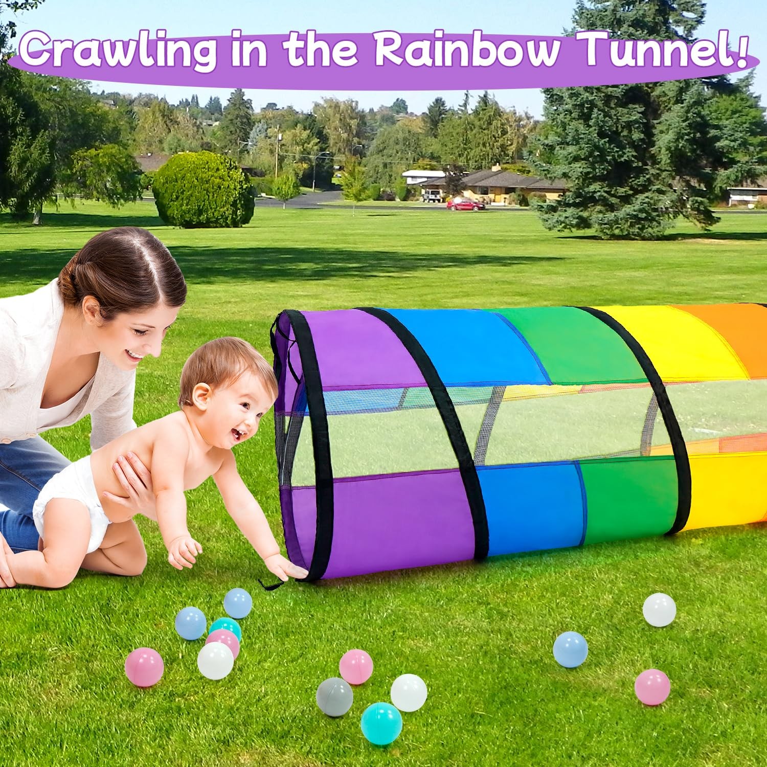 Kids Play Tunnel for Toddlers, Large 21" Colorful Rainbow Pop Up Crawl Throug...