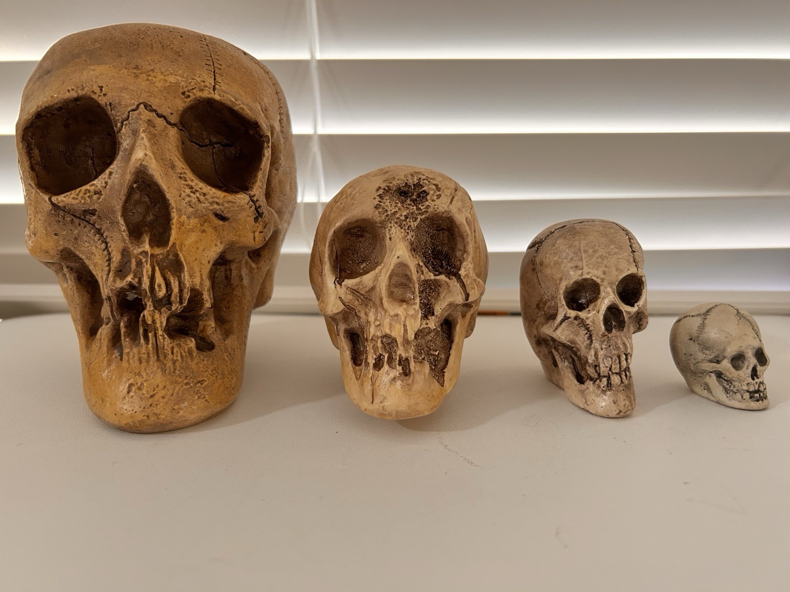 4 EA RANDOTTI ORIGINAL SKULLS LARGE, VOO DOO, PIXIE & SMALL SKULL ALL STILL GLOW
