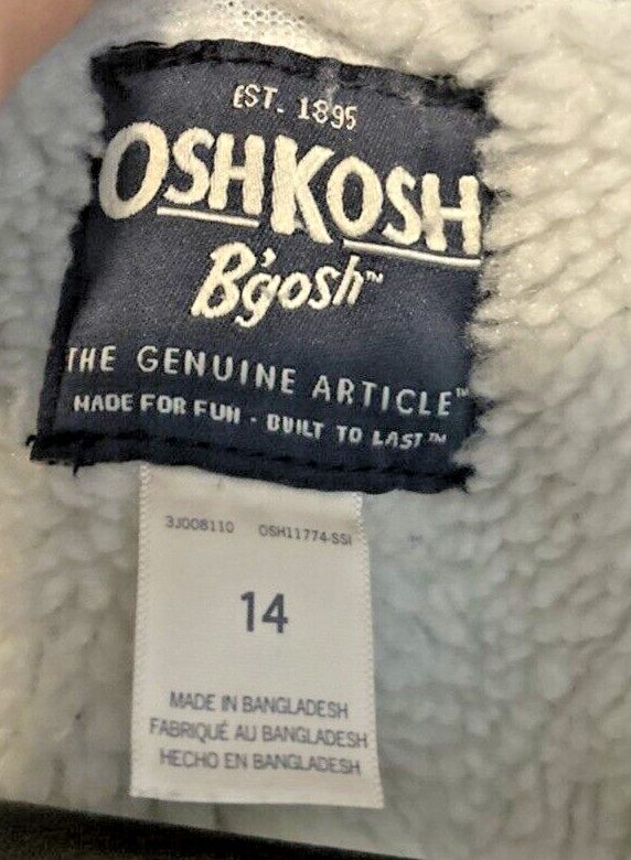 Oshkosh B’gosh Youth Girls Size 14 Full Zip Denim Lined Jacket w/Corduroy Collar
