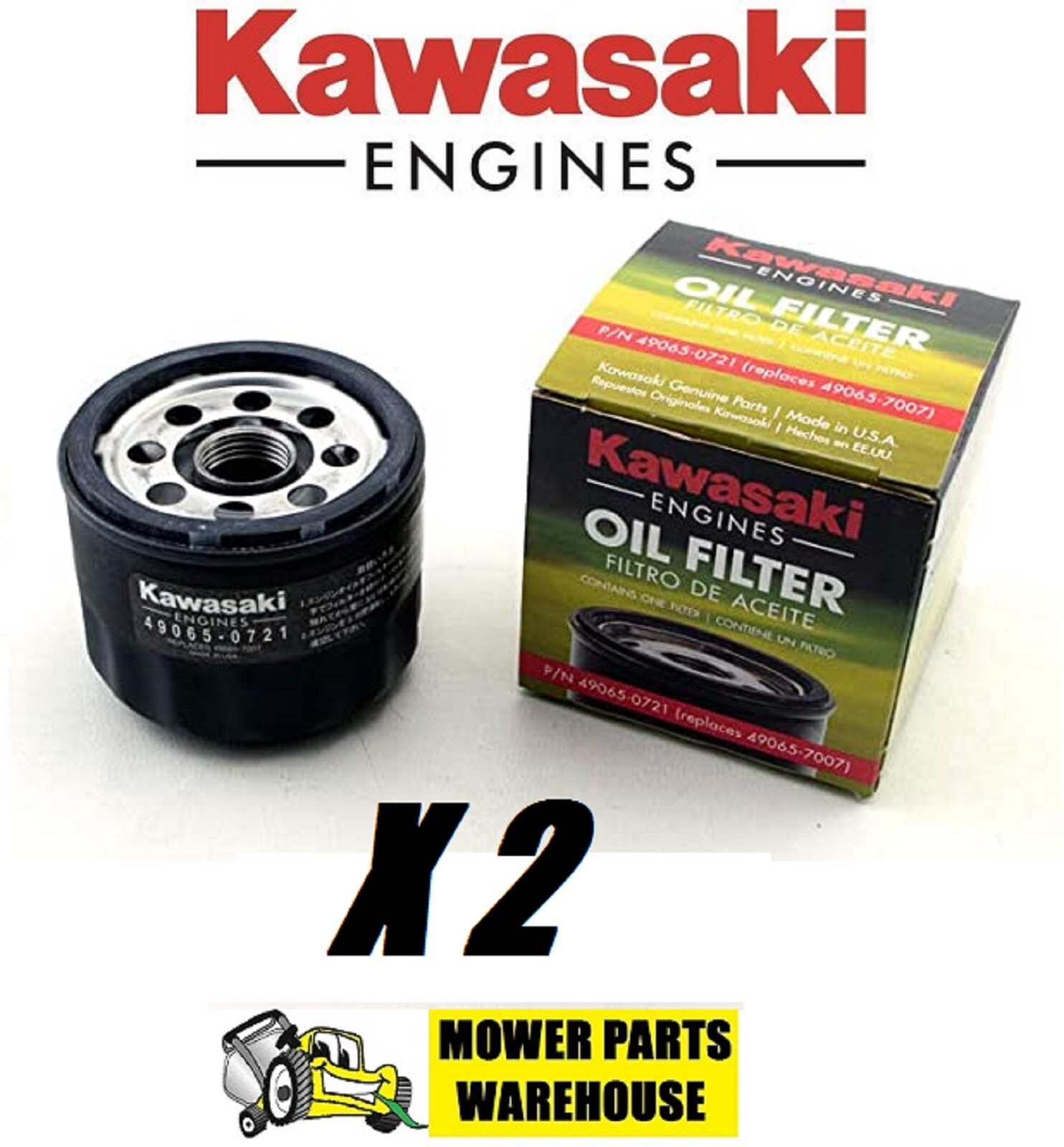 2 GENUINE OEM KAWASAKI ENGINE OIL FILTERS 49065-0721 REPL 49065-7007 FR FS FX