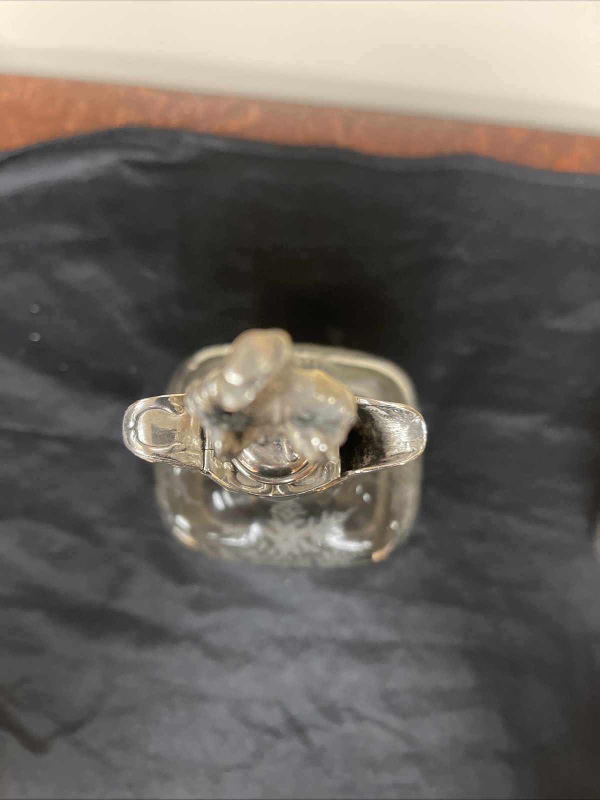 Pair Antique German Hanau Glass Decanters Bottles With sterling mounts / Tops