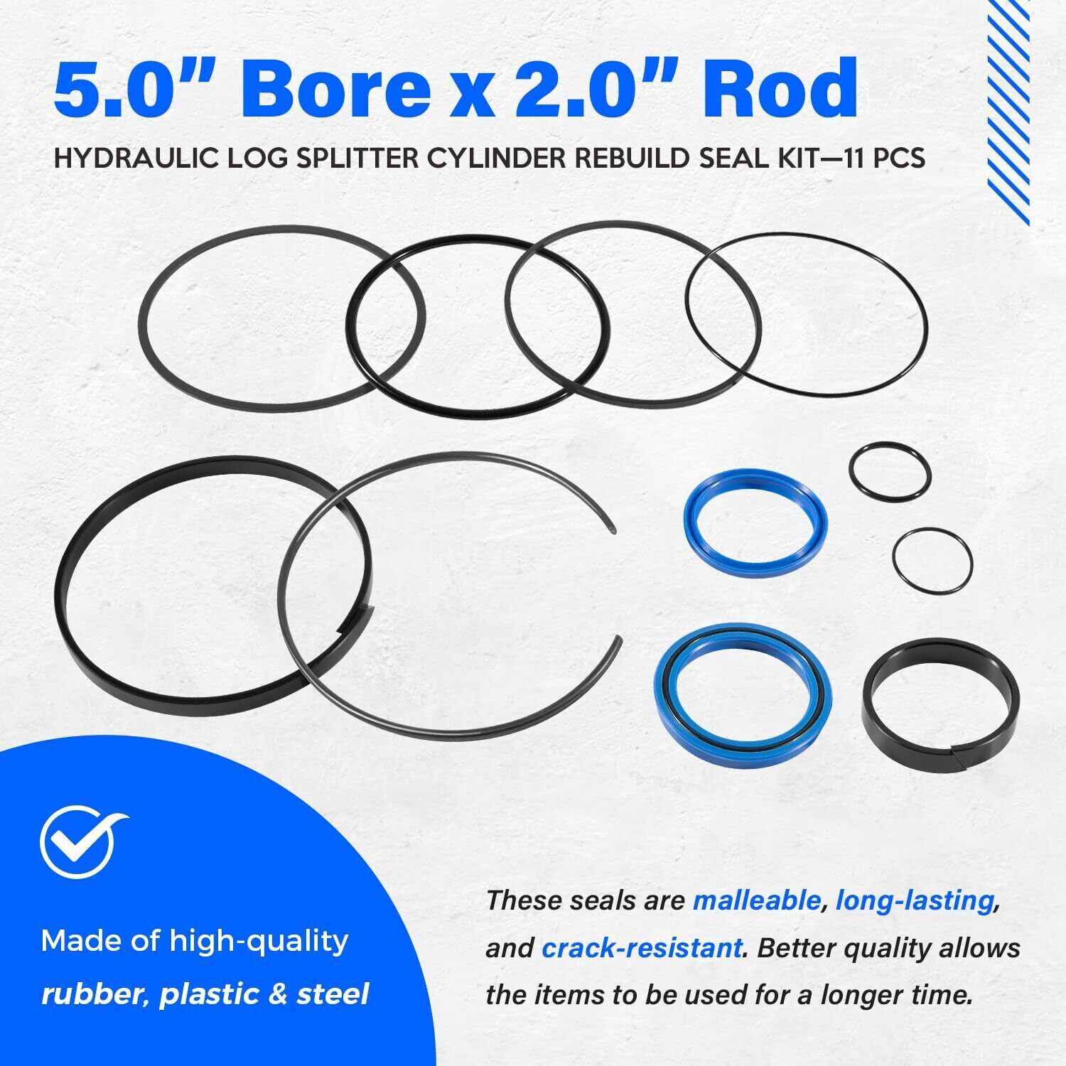 5" Bore x 2" Rod Cylinder Hydraulic Log Splitter Cylinder Rebuild Seal Kit