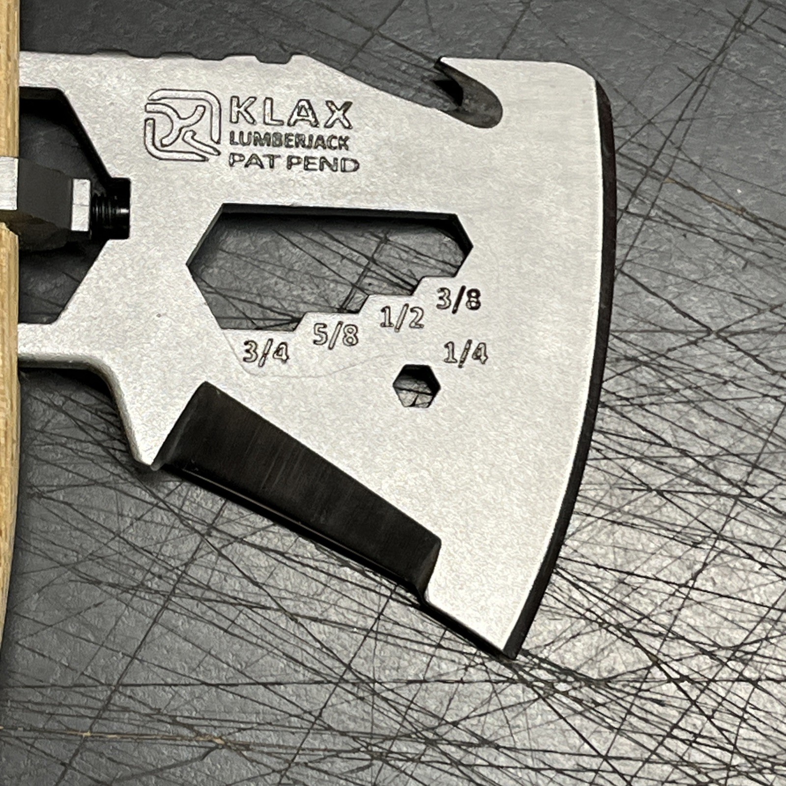 Klecker KLAX Lumberjack 3.75" Stainless Steel Axe Head Multi-Tool -Wooden Handle