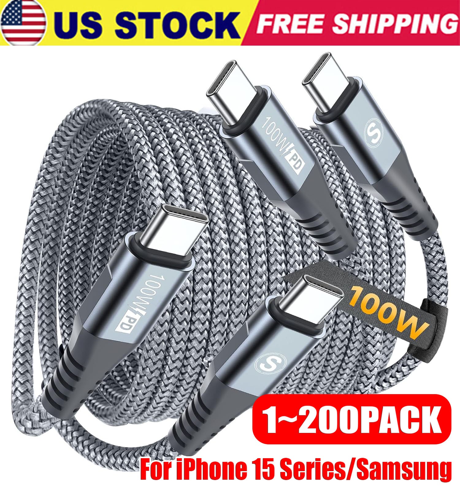 60W USB-C to USB-C Cable Fast Charger lot PD Nylon Cord For iPhone 17 16 Samsung