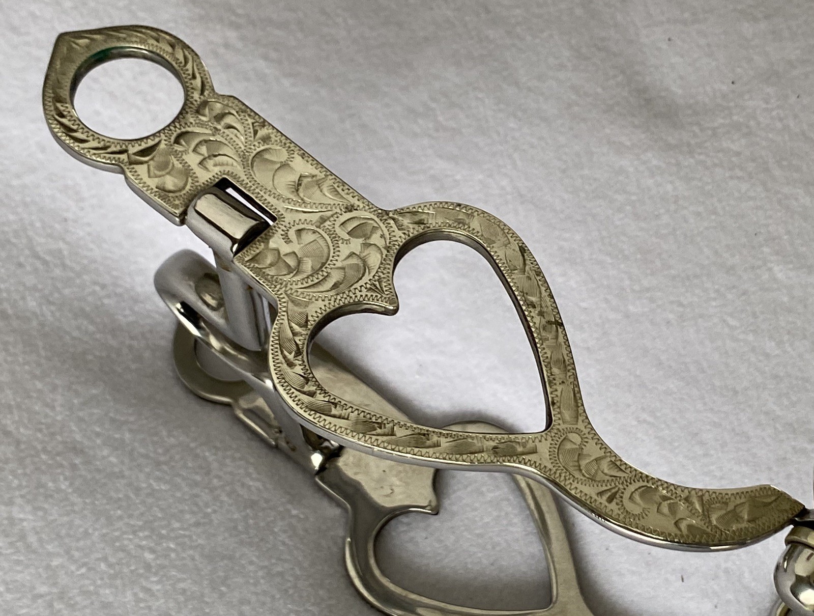 Beautiful Vintage Silver Mounted HEART Show Bit~5" Coppper Inlay Port Mouth