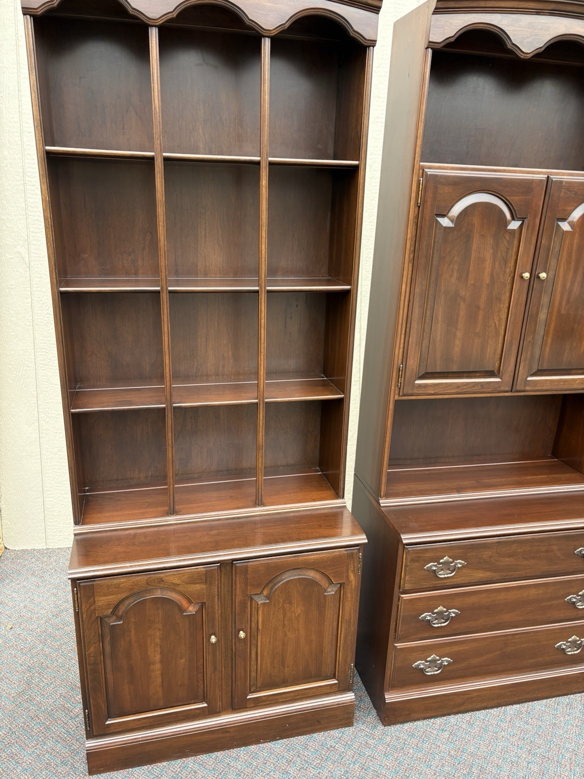 67246 3 Section Ethan Allen Wall Unit Bookcase Cabinet