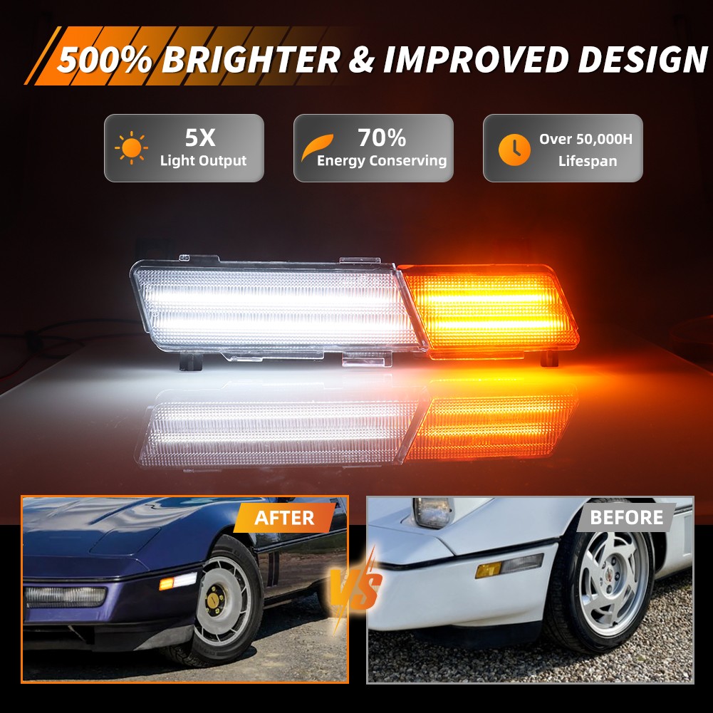 2X Amber Dynamic LED Front Turn Signal Side Marker Lights For 84-87 Corvette C4