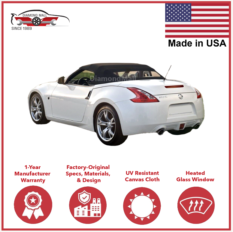 Convertible Soft Top Fits 2010-2018 Nissan 370Z w/DOT Heated Glass Window, Cloth