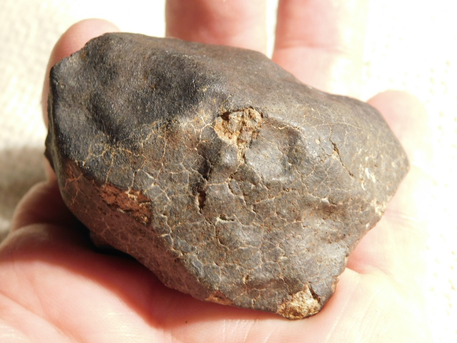 H6 Stony METEORITE Regmaglypts DARK Fusion Crust and Contraction CRACKS! 178gr