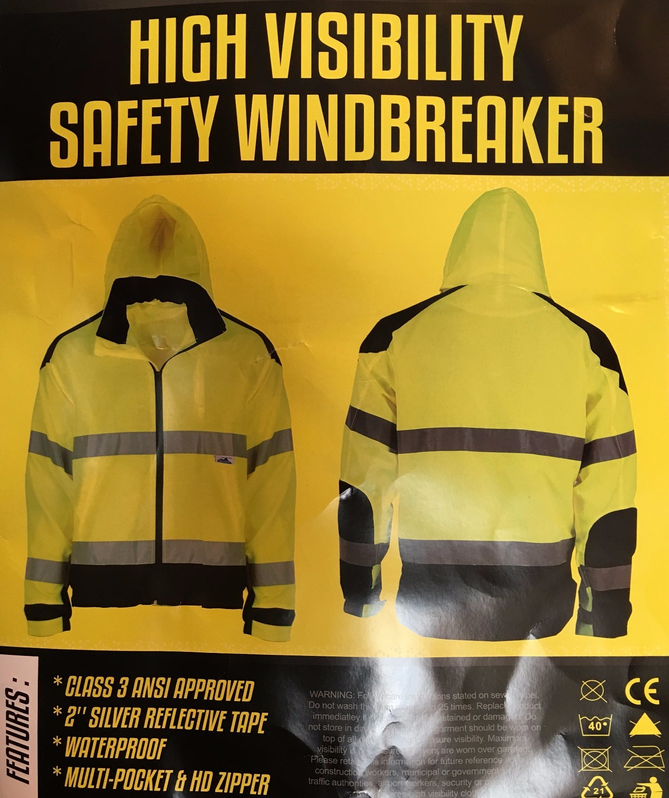 CLASS 3 High Visibility Safety Windbreaker , ANSI/ ISEA 107-2015