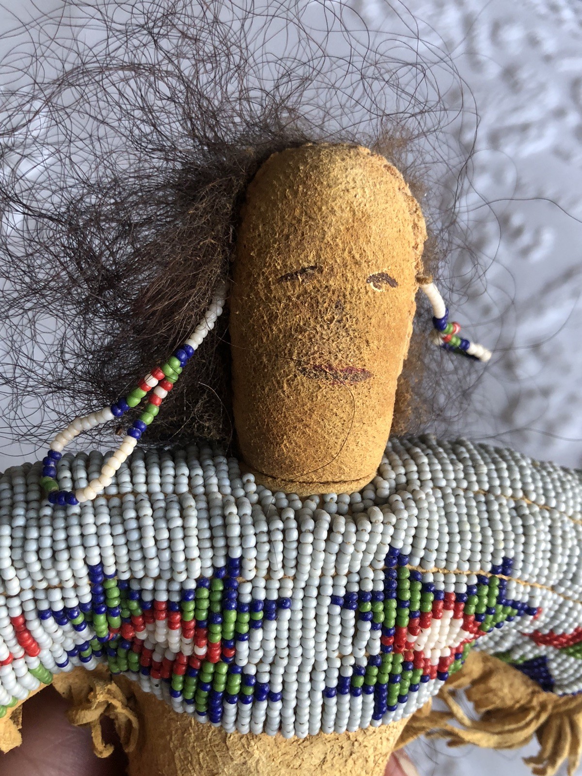 1900s Lakota Native American Handmade, 12” Doll, Finely Beaded, Human Hair