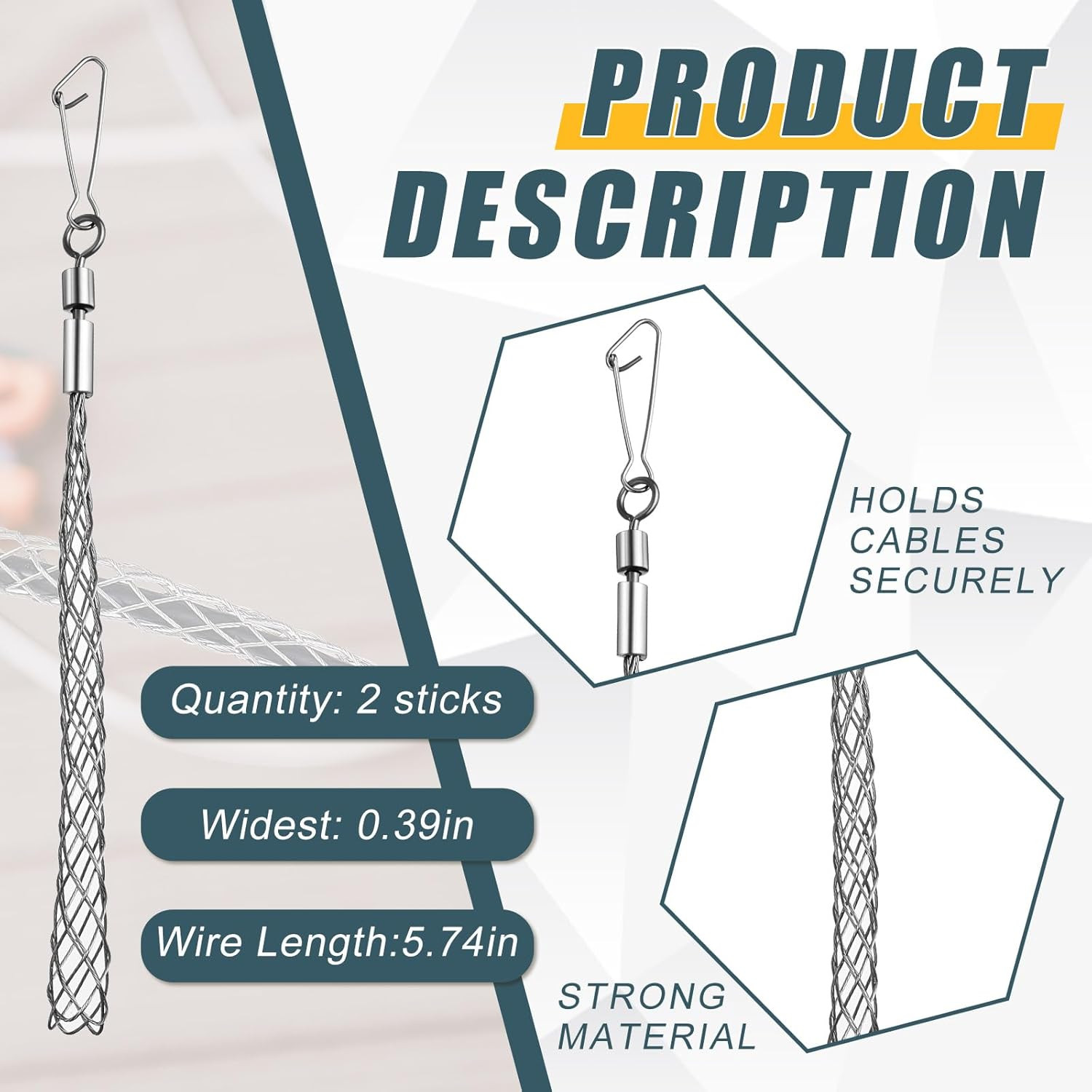 2 Pcs 1/2 in Wire Pulling Grip Mesh Metal Cable Puller Socks Wire Tools for Elec