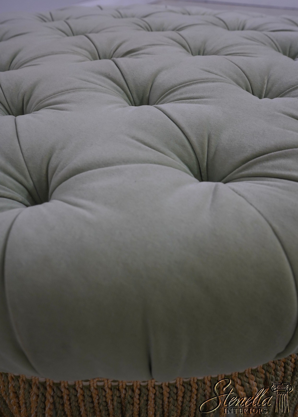71656: BAKER Round Green Velvet Style Upholstered Ottoman