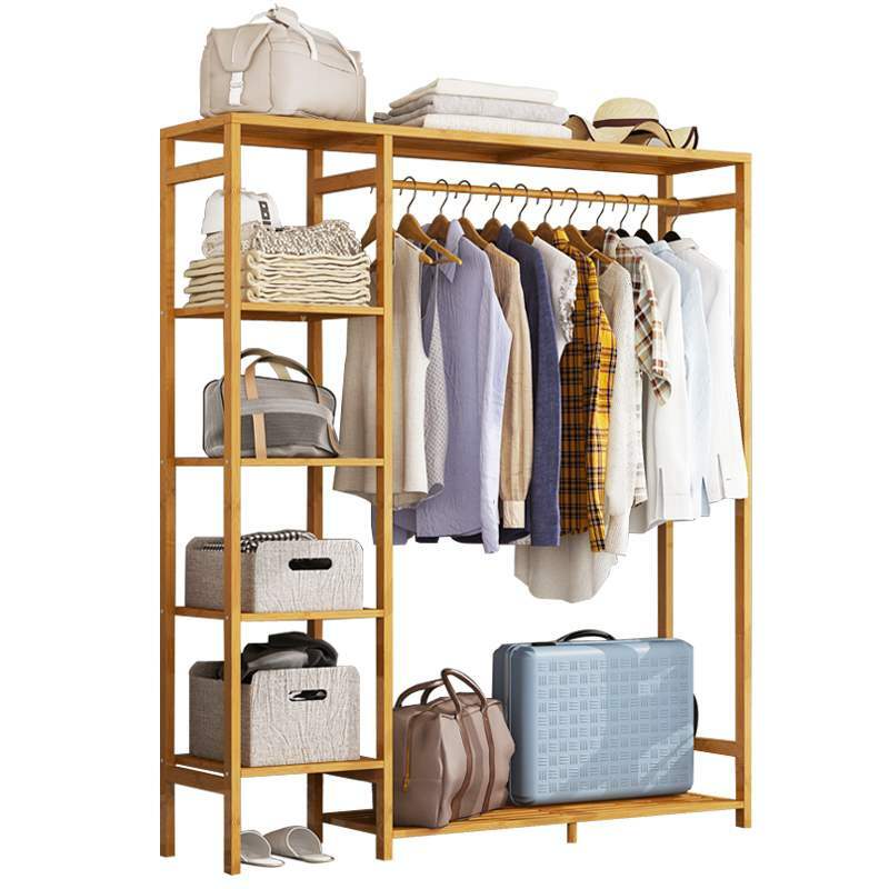 6 Tier Bamboo Garment Rack Storage Shelves Clothes Hanging Wardrobe Closet Stand