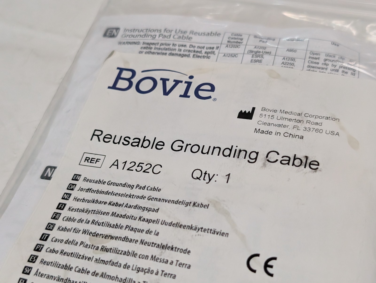 Bovie Medical Corporation A1252C Reusable Grounding Cable for Return Electrode