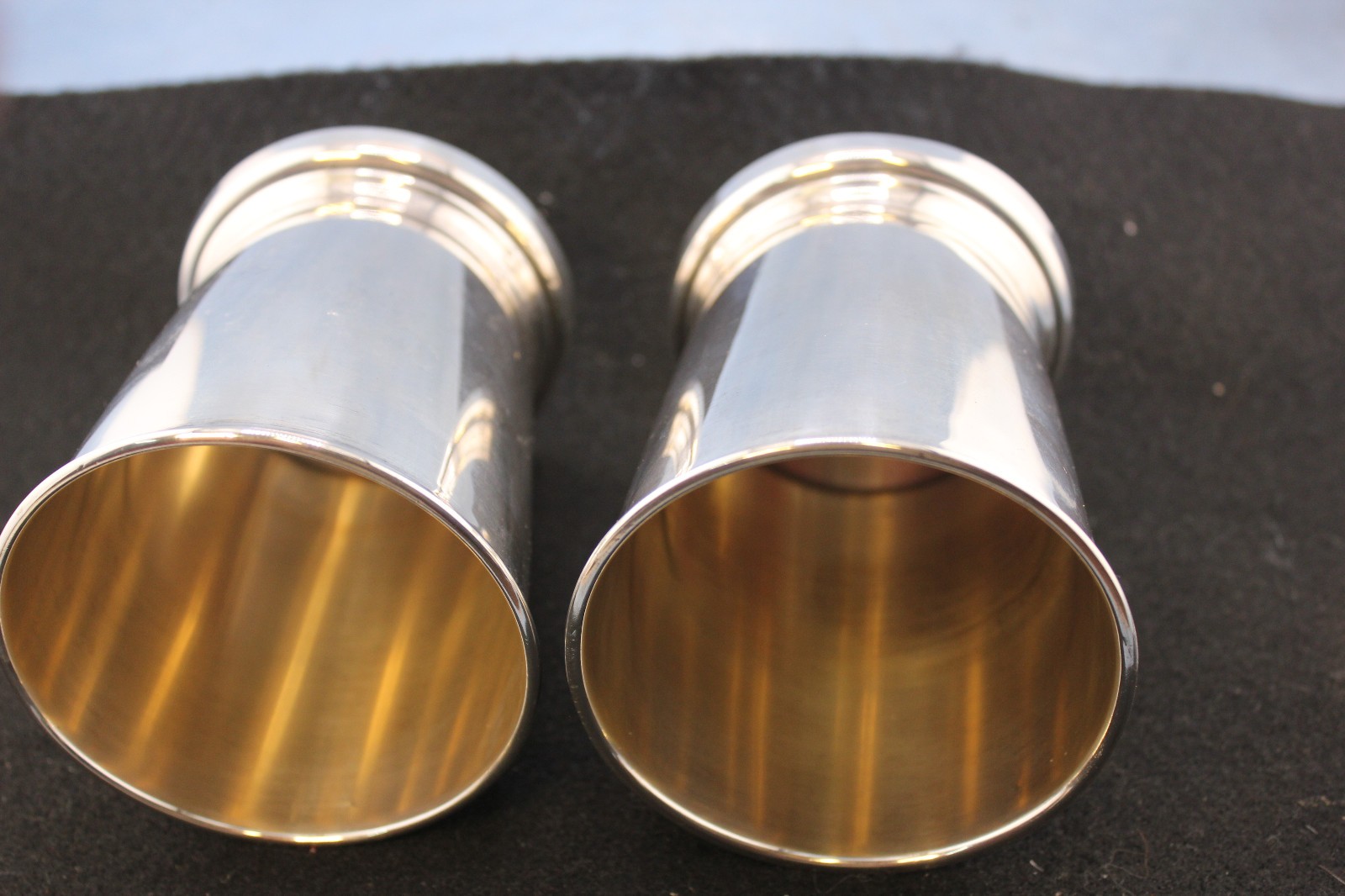 TWO VINTAGE POOLE #58 STERLING SILVER JULEP CUPS 4 INCHES TALL NO MONOGRAM