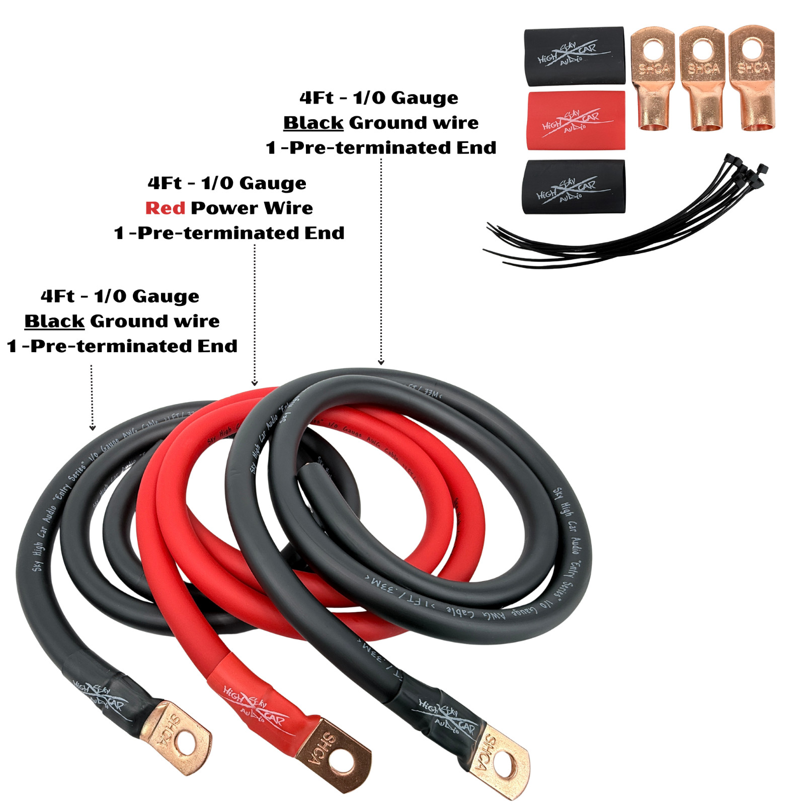 1/0 Gauge Big 3 Upgrade Kit CCA Sky High Car Audio Alternator Red Blue Green