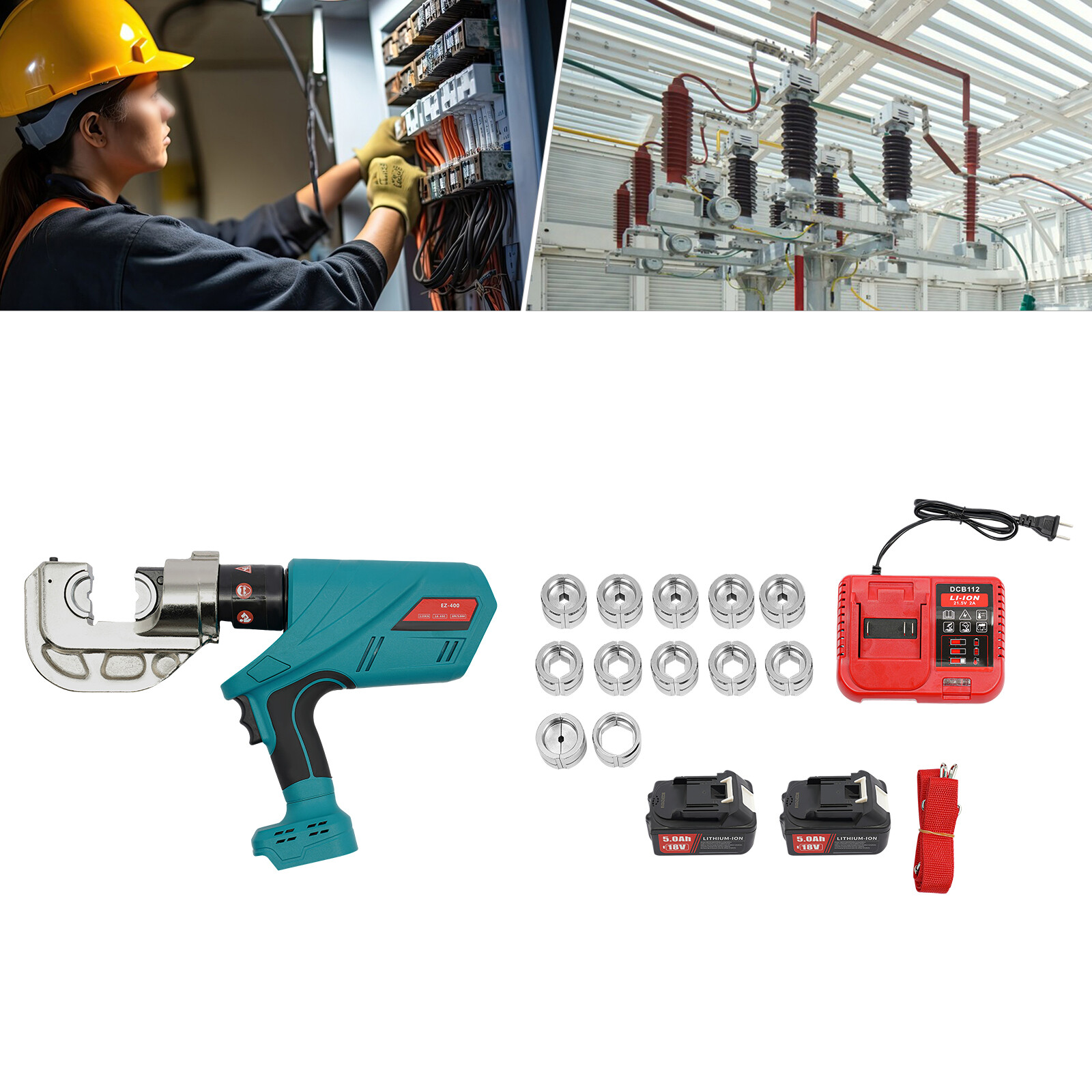 Electric Hydraulic Plier Rechargeable Battery Powered Crimping Tool 18V 10-400m㎡