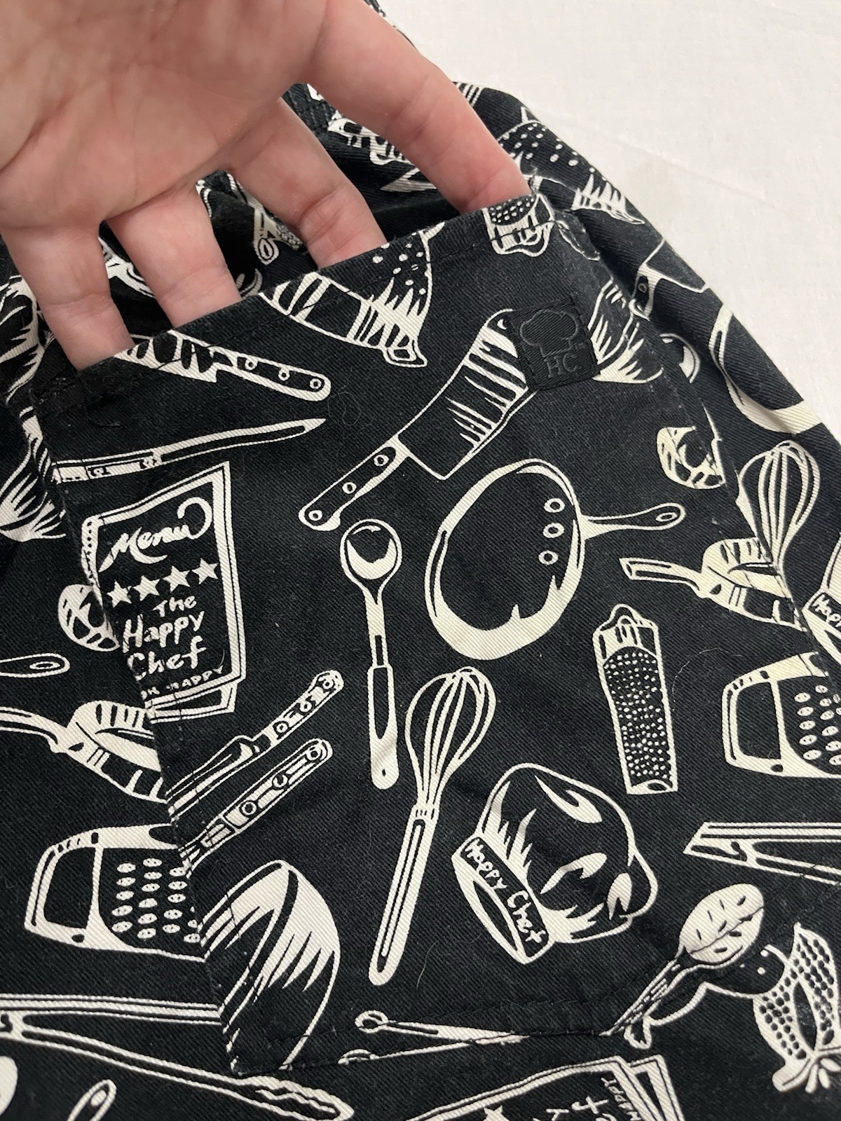 Vintage Happy Chef Utility Pants Black w/ Cooking Tools Size Medium w/ Pockets