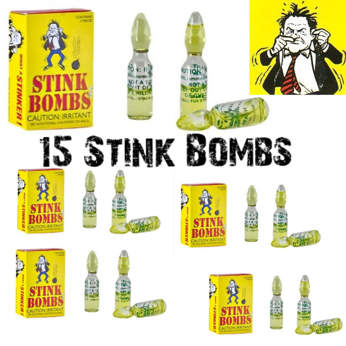 15 VIALS OF STINK BOMBS stinky fun fart poo (5 BOXES of 3 )