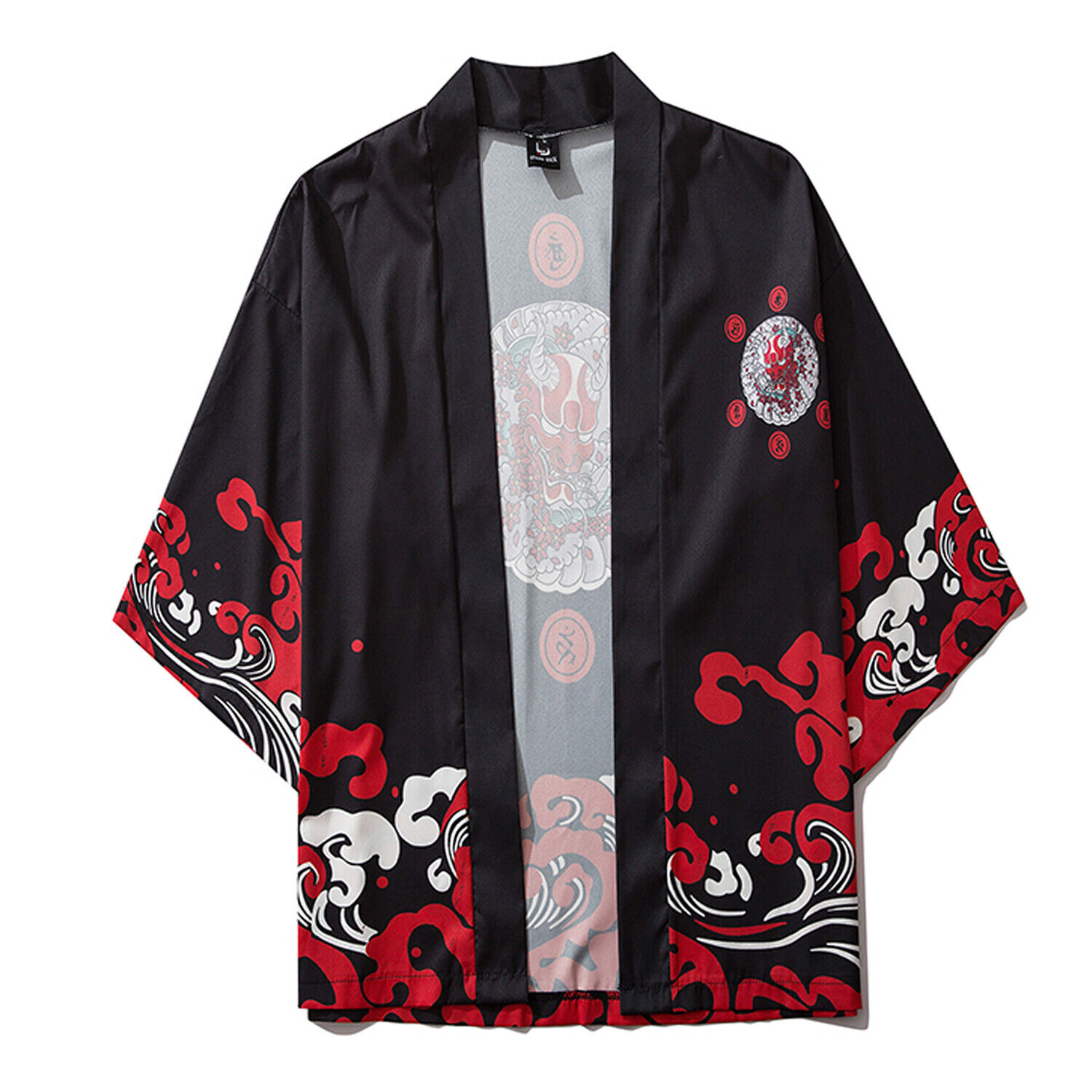 Niepce Men's Demon Mask Kimono Graphic Lightweight Harajuku T-Shirt Cardigan