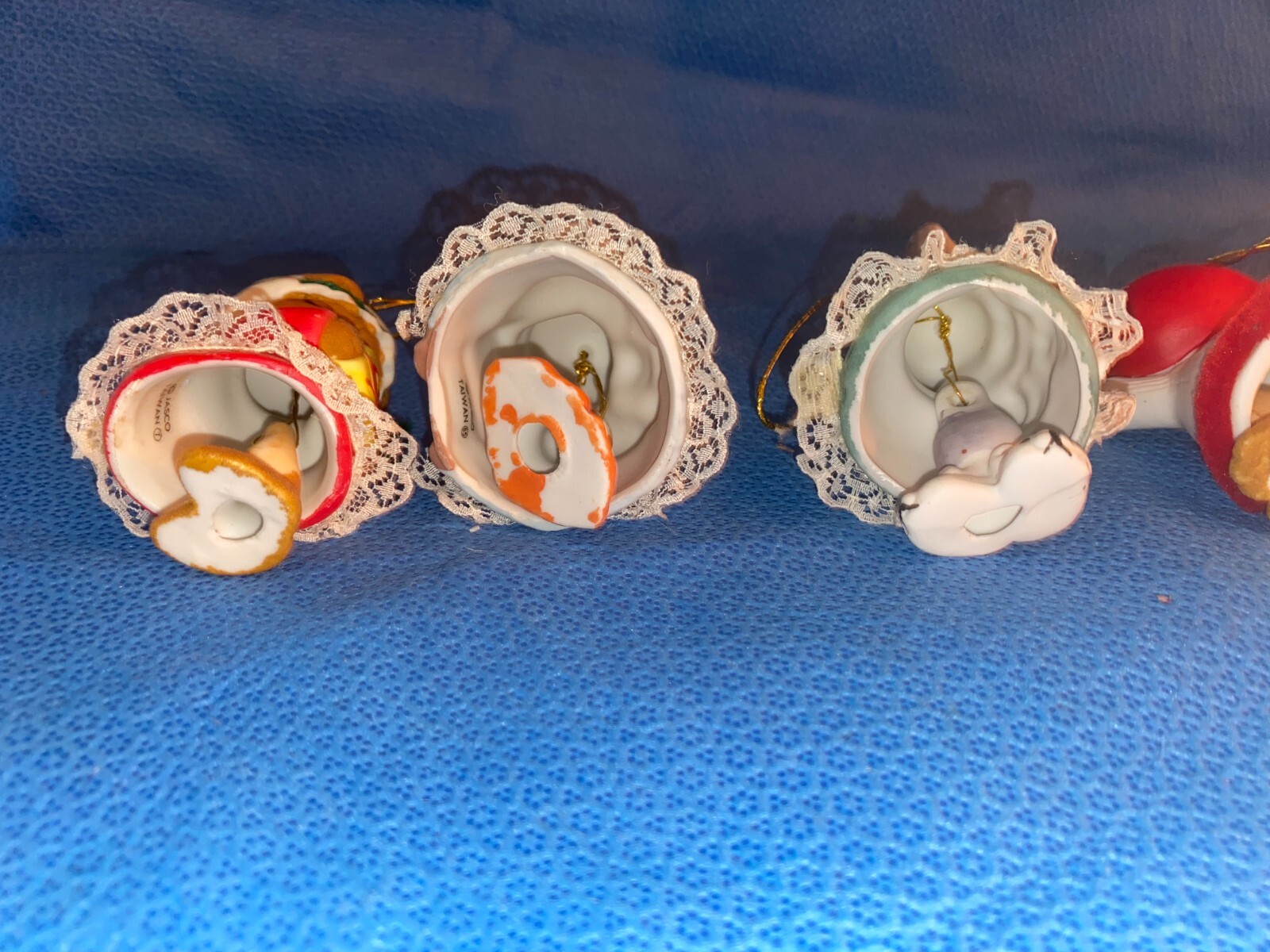 11 Vintage Jasco Cute Critter Christmas Bell Porcelain Bisque Ornaments