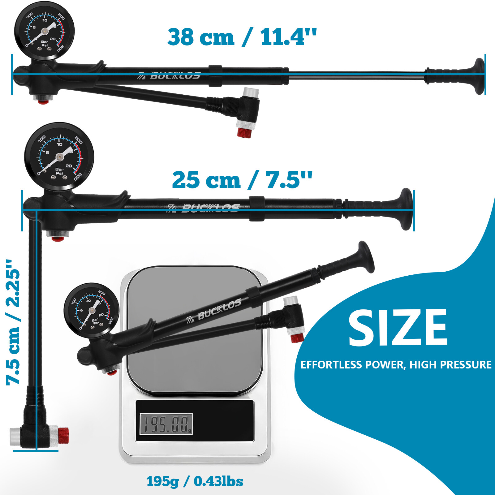 300PSI Bicycle Rear Shock/Air Fork Pump Pressure Gauge Aluminum Schrader​ Valve