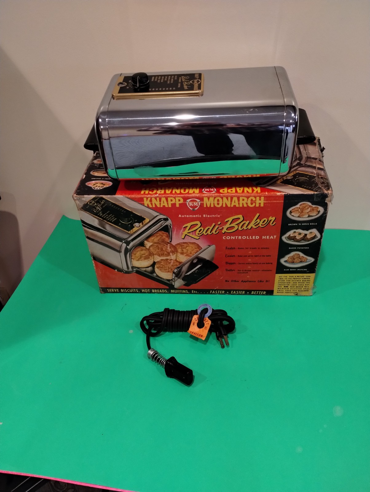 Vntg '50s Knapp Monarch Redi Baker Chrome Counter Top Oven. WORKS, LN,  w/ Box