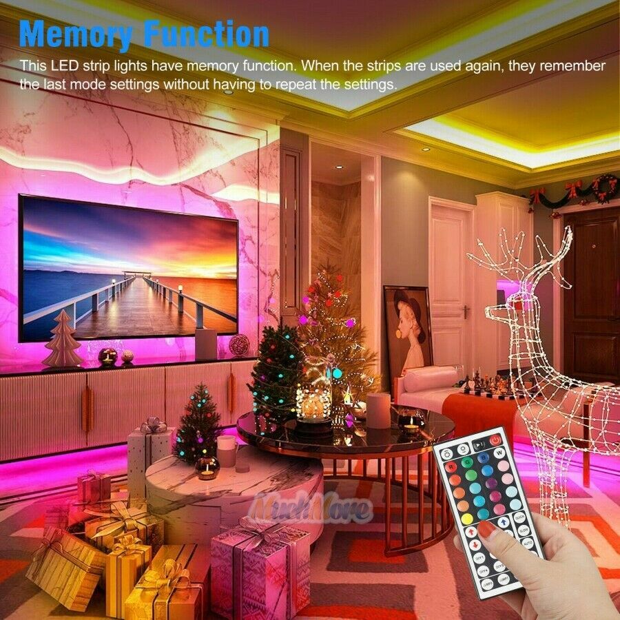 65.6FT RGB Led Strip Lights Waterproof Flexible with 44 Keys Remote 12V US Power