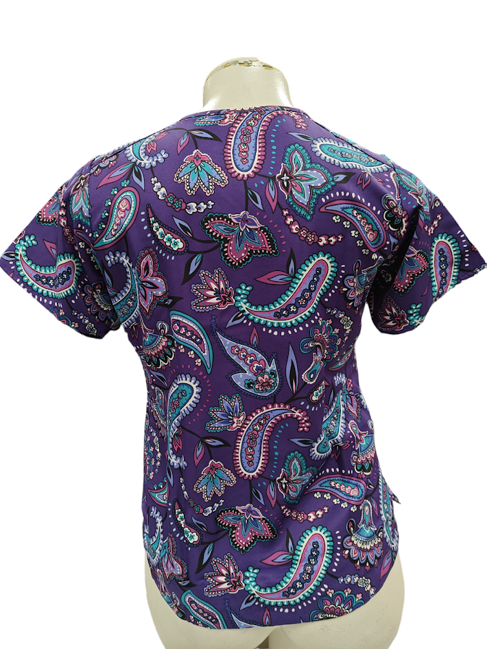 Vera Bradley Halo V6117 MAK Makani Paisley Blackberry V-Neck Print Scrub Top