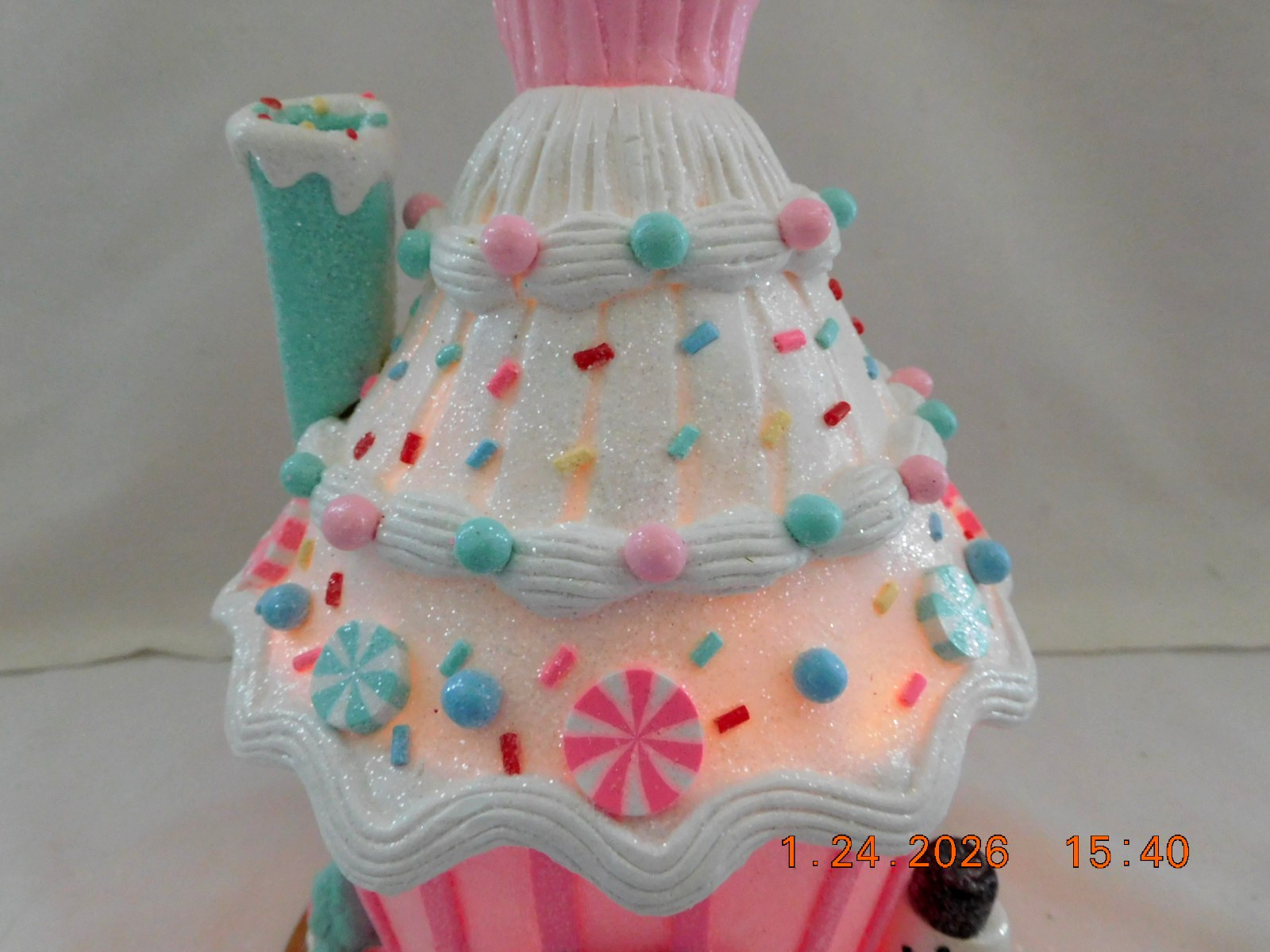 New 2025 Trimsetter Gingerbread Light Up LED "Round Pink House" 9.5"T x 7.5"
